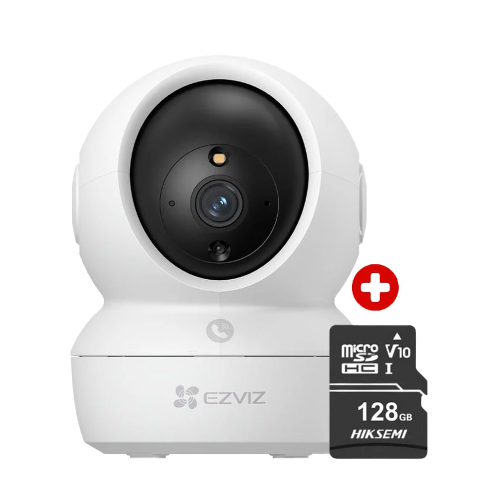 Cámara de seguridad para interiores Ezviz H6C Pro 3K 5MP, microSD 128GB, visión nocturna en color, audio bidireccional, blanco